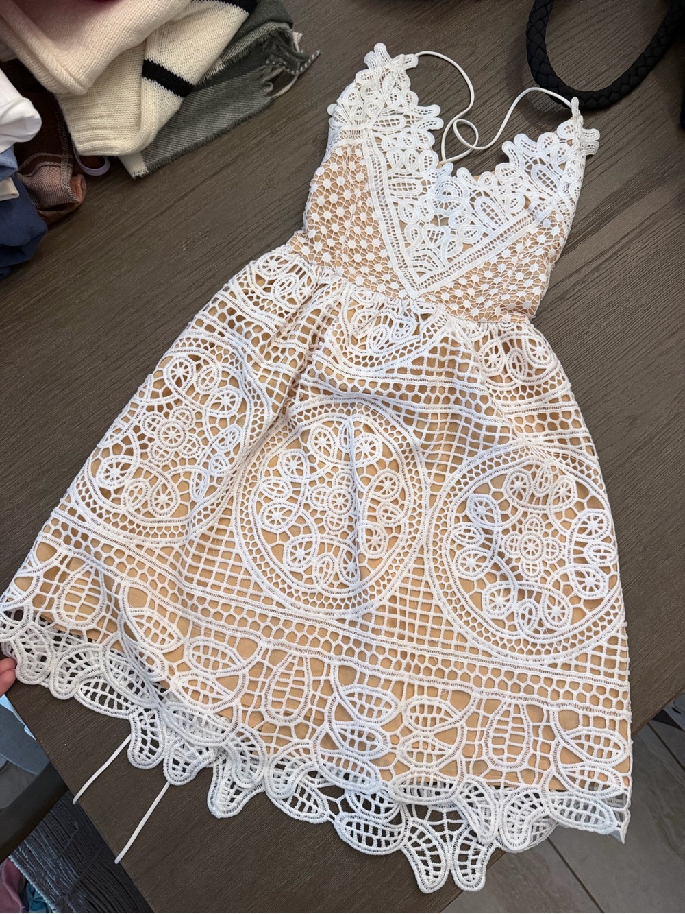 Lady Black Toe White Lace Overlay Nude Slip Dress